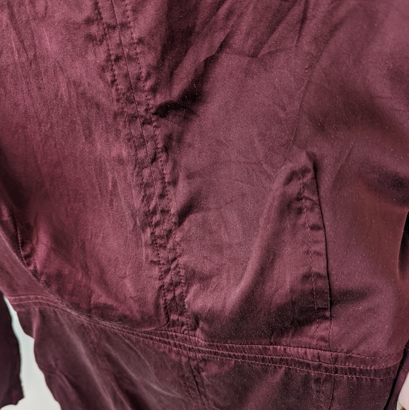 Burgundy Satin Long Sleeve Midi Dress - Picture 4 of 6